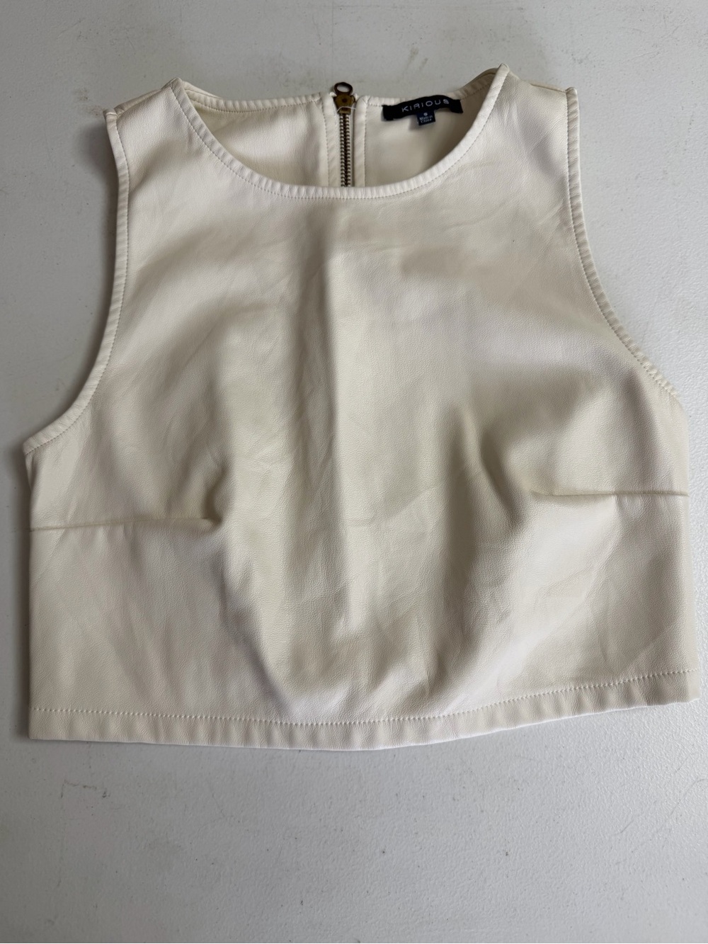 Kirious Cream Sleeveless Faux-Leather Crop Top Zip Back Size Small